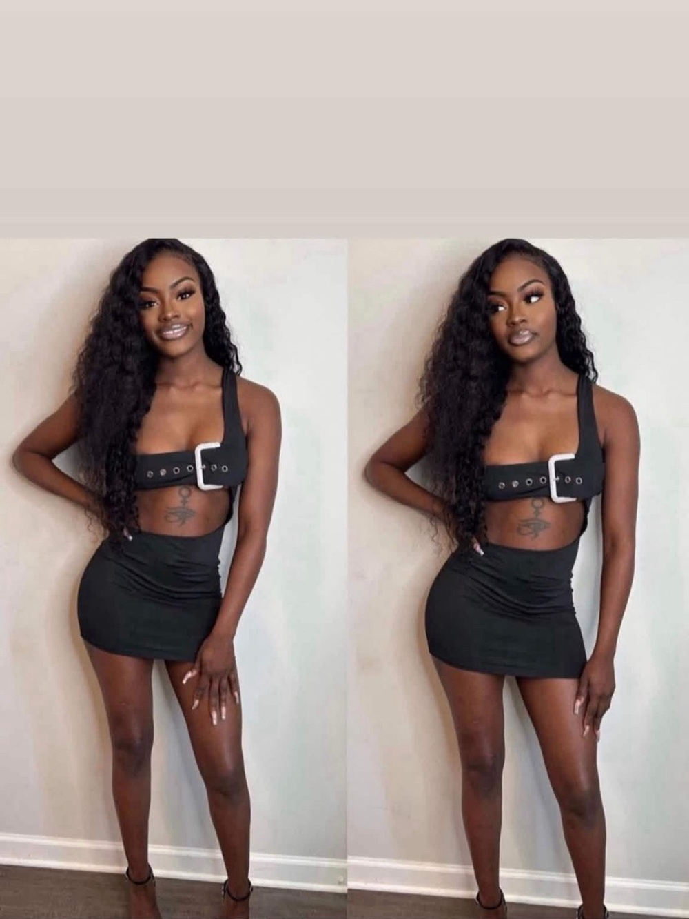 Black Mini Skirt with Buckle Strap Top - Women's Two-Piece Set